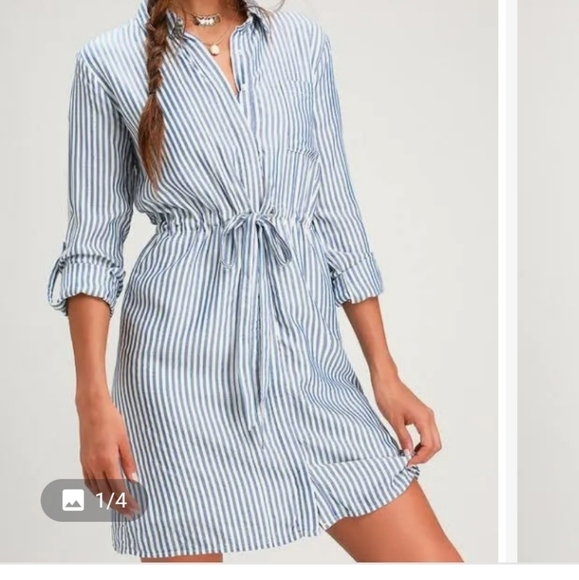 Lulus | Lifestyle Blue and White Striped Long Sleeve Shirt Dress - Picture 1 of 13